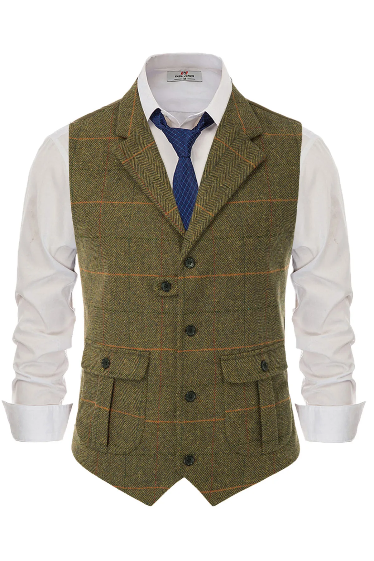 Mens Western Herringbone Suit Vest Tweed Wool Blend Slim Fit Casual Waistcoat