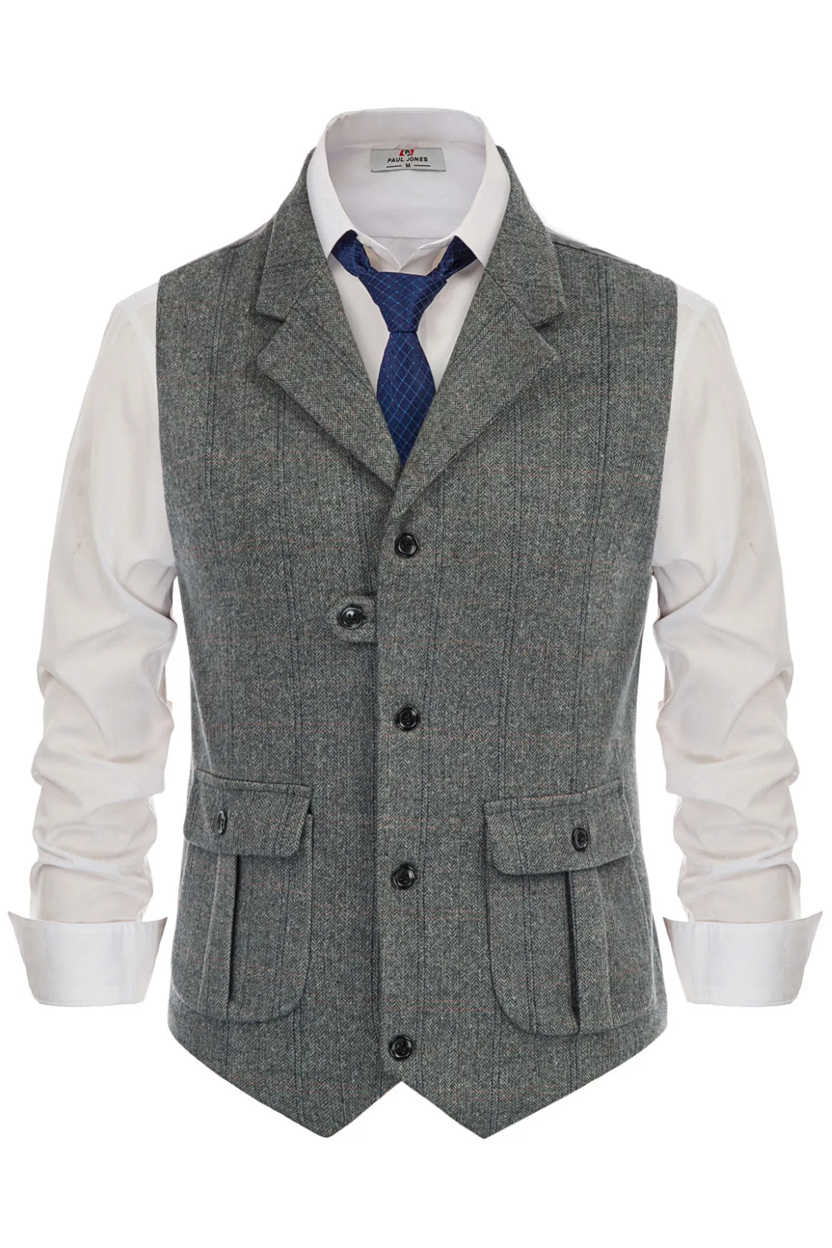 Mens Western Herringbone Suit Vest Tweed Wool Blend Slim Fit Casual Waistcoat