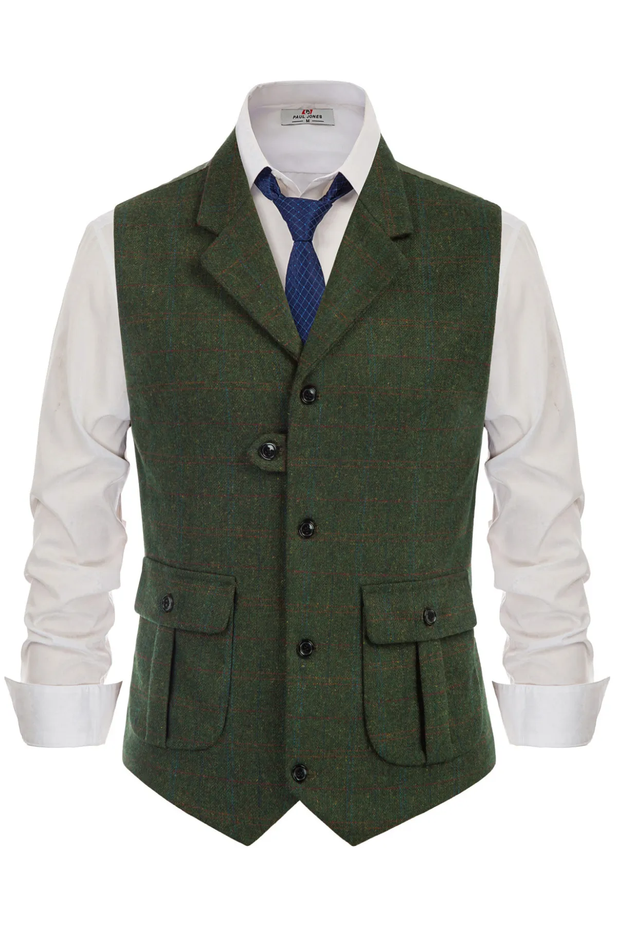 Mens Western Herringbone Suit Vest Tweed Wool Blend Slim Fit Casual Waistcoat