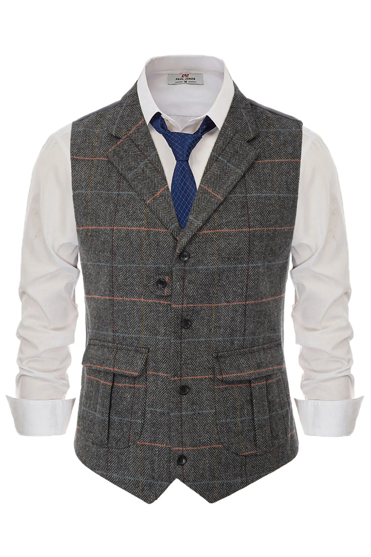 Mens Western Herringbone Suit Vest Tweed Wool Blend Slim Fit Casual Waistcoat