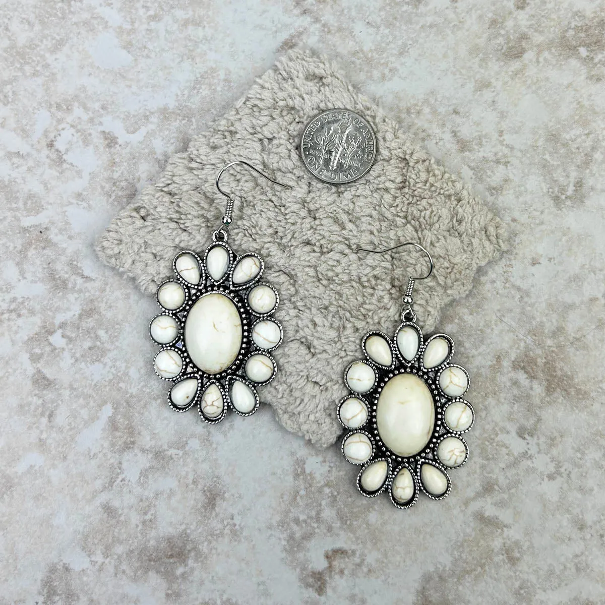 Natural Stone Oval Concho Earrings