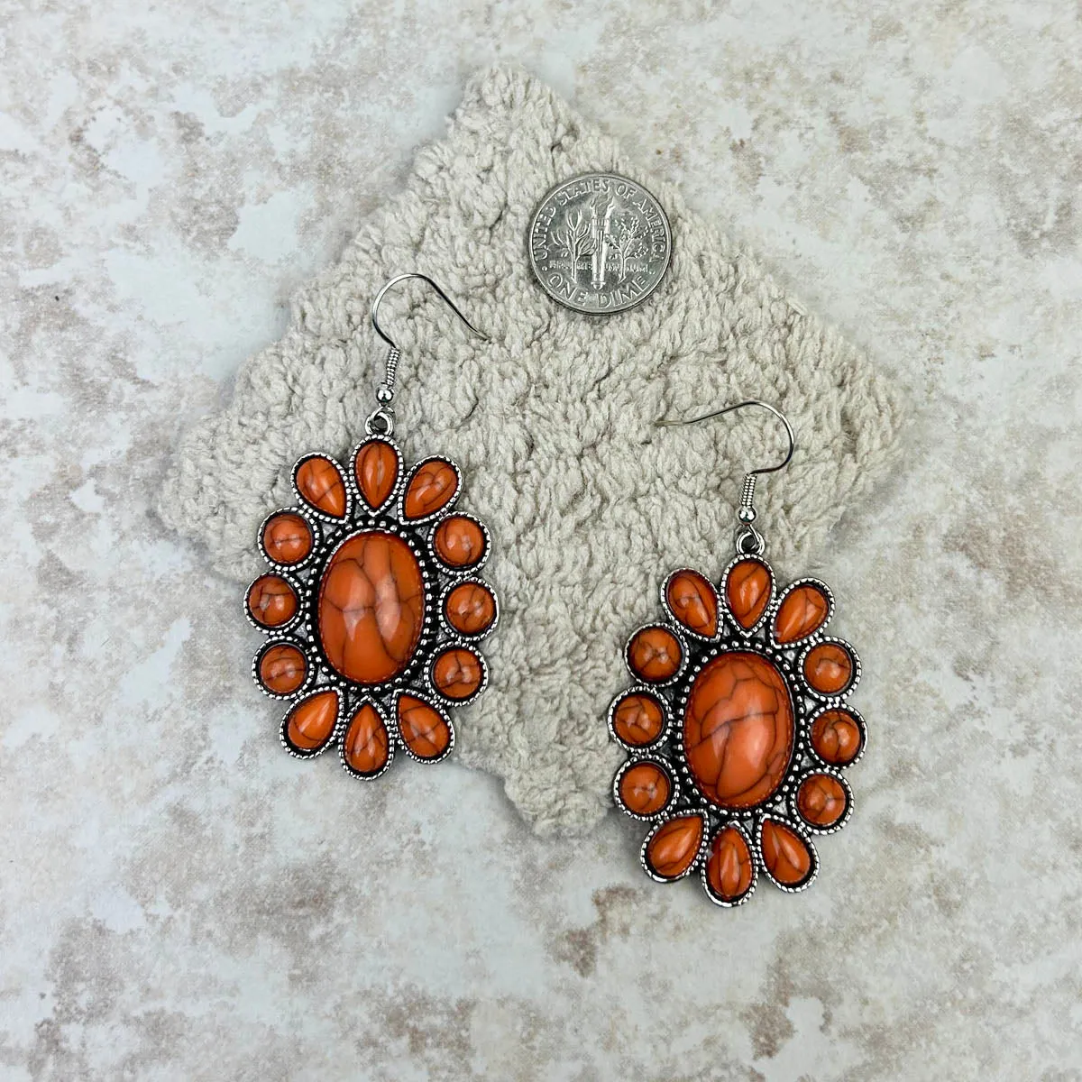 Natural Stone Oval Concho Earrings