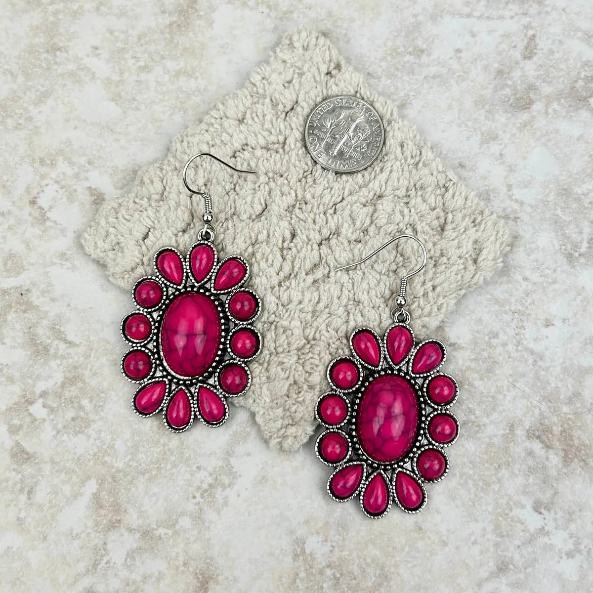 Natural Stone Oval Concho Earrings