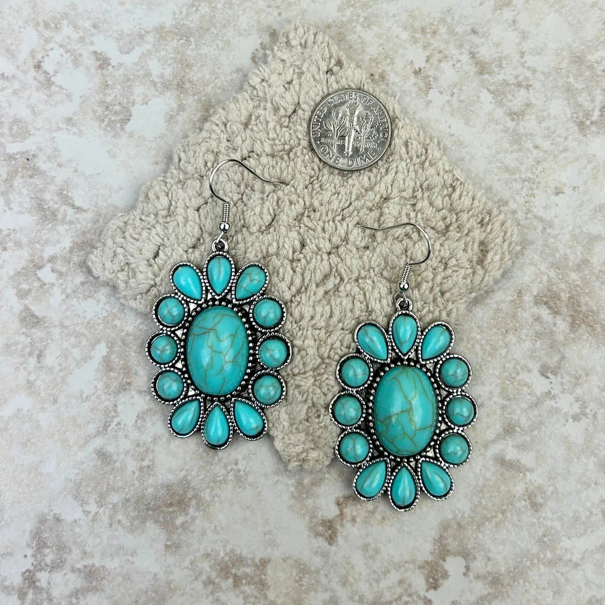 Natural Stone Oval Concho Earrings