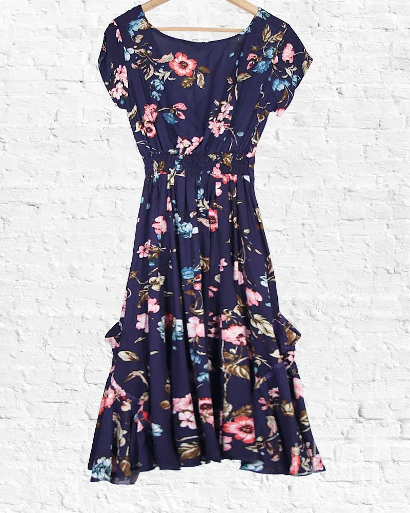 Navy Flower Swing Dress