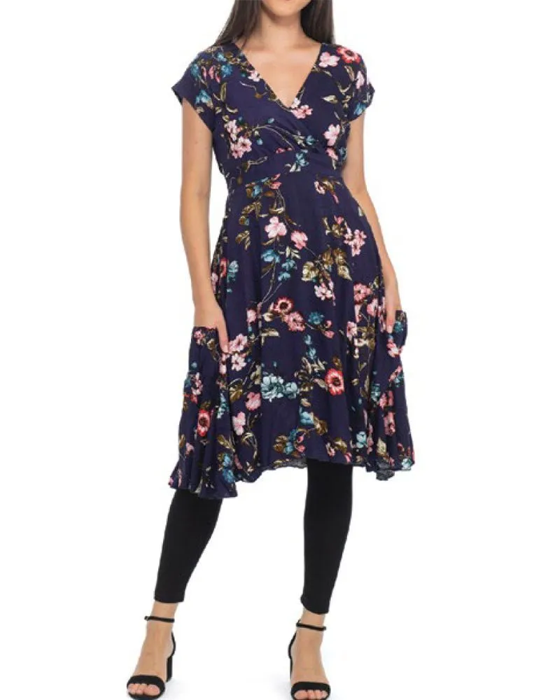 Navy Flower Swing Dress