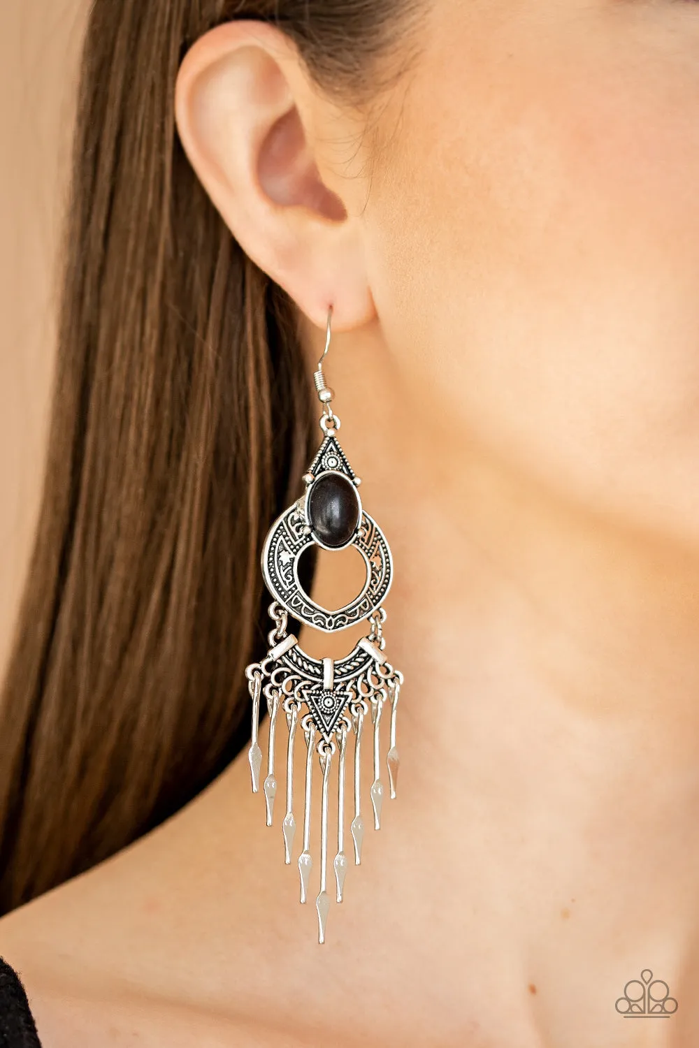 Paparazzi Southern Spearhead - Black Earrings