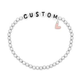 Personalized Letter Bead Stretch Bracelet with Pink Heart Charm