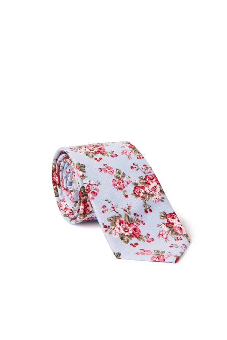 Philip Floral Print Neck Tie - Periwinkle