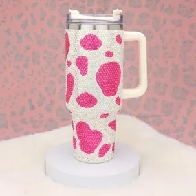 Pink and White Bling Studded 40oz Stainless Steel Tumbler