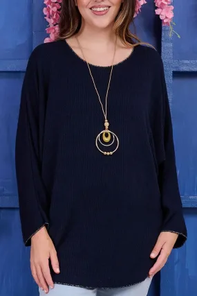 Plain Knit Necklace Viscose Top