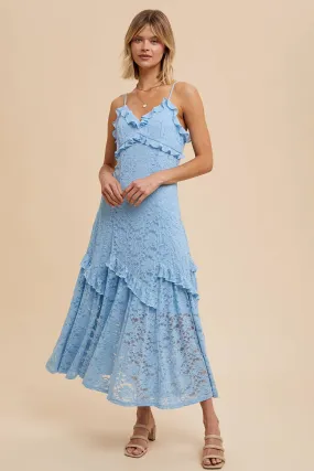 Powder Blue Vintage Lace Maxi Dress