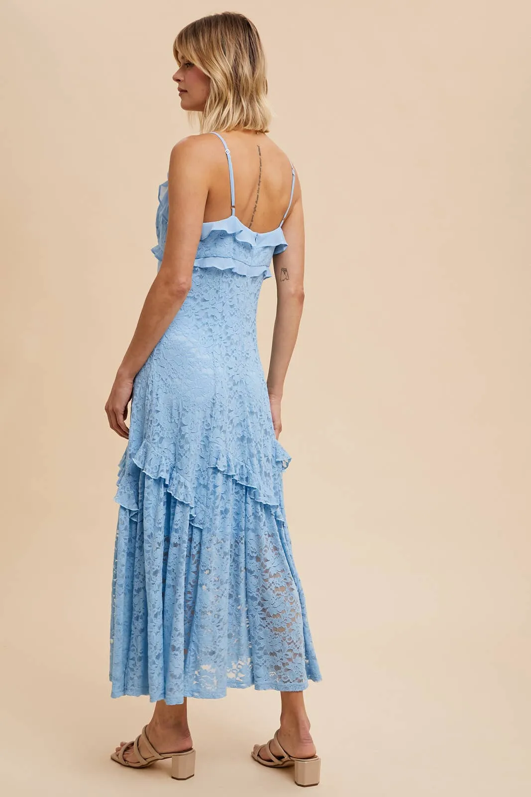 Powder Blue Vintage Lace Maxi Dress