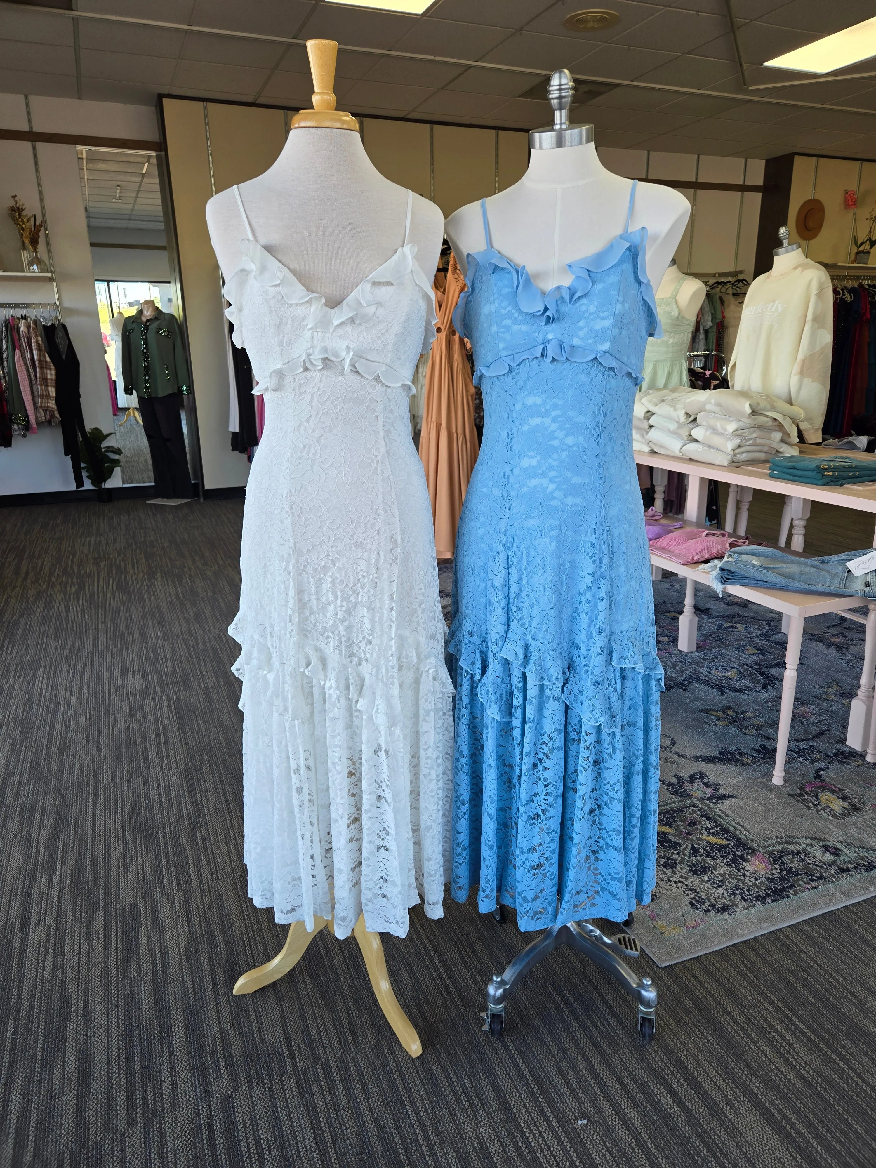 Powder Blue Vintage Lace Maxi Dress