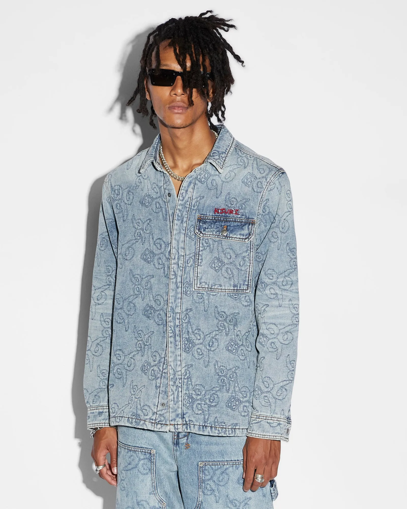 QUILTED LS DENIM SHIRT K9 - STONED BLUE