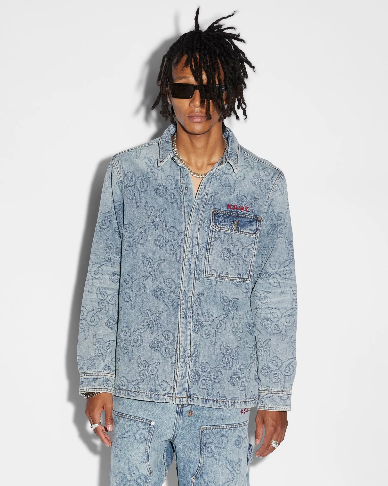 QUILTED LS DENIM SHIRT K9 - STONED BLUE