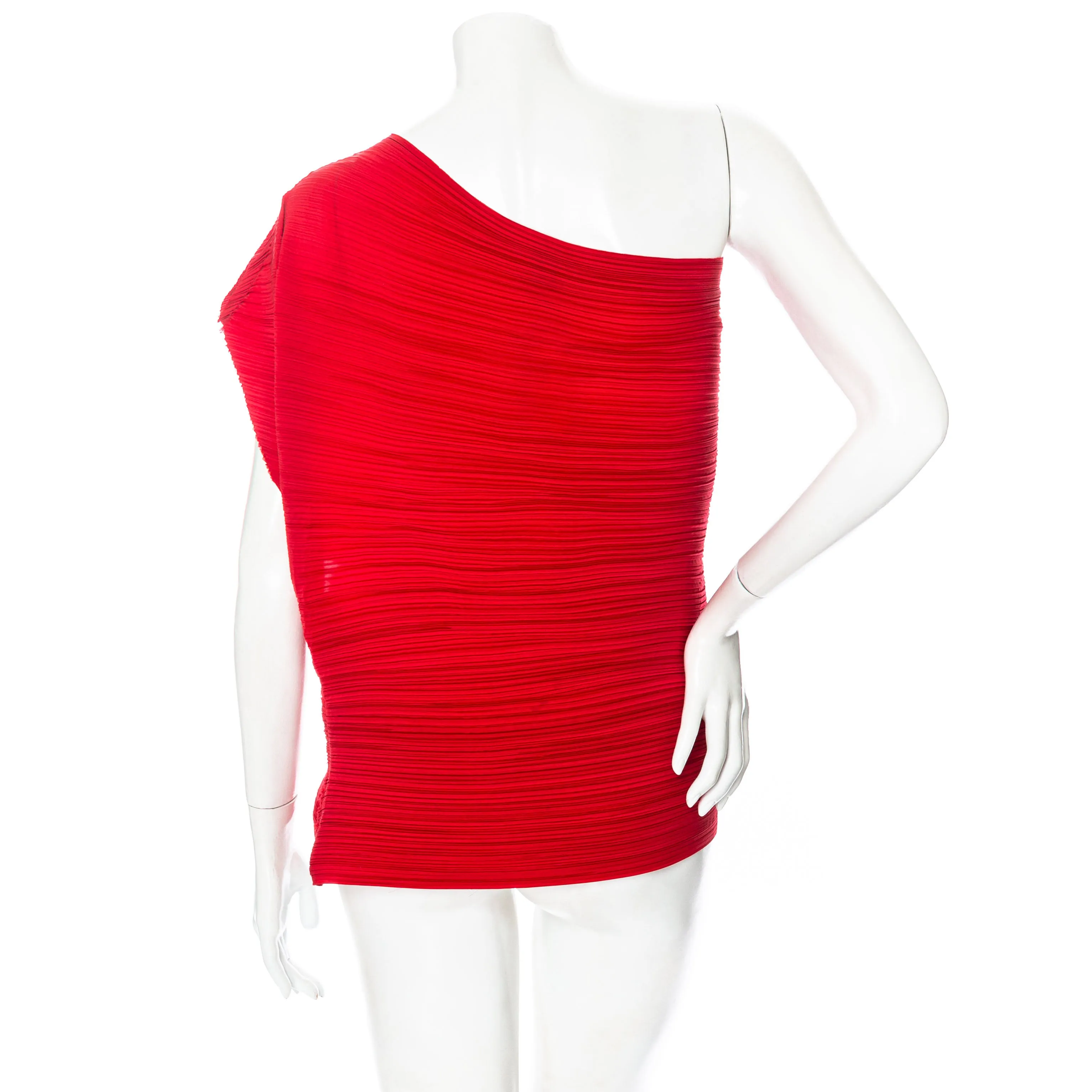 Red Accordion Pleated One Shoulder Top