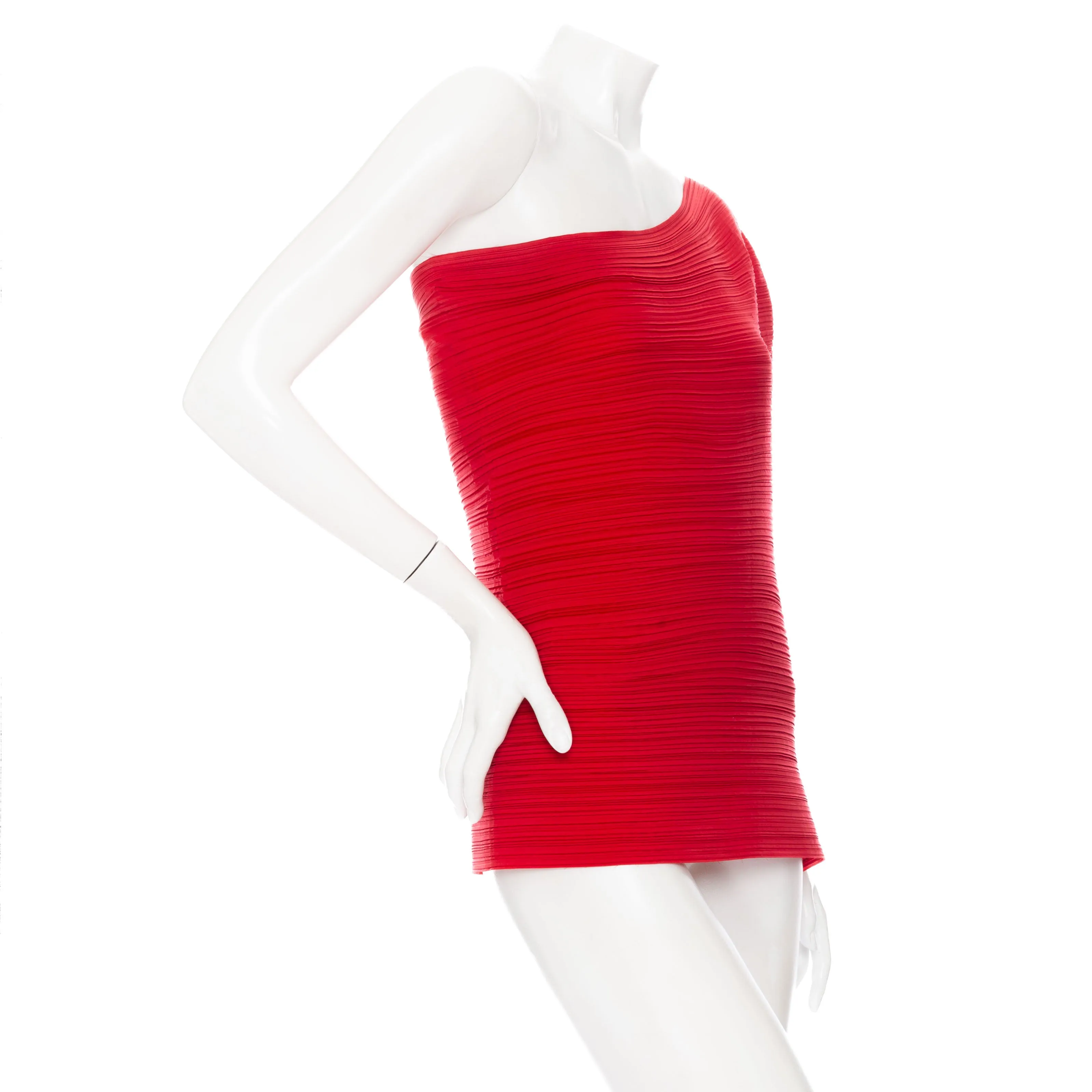 Red Accordion Pleated One Shoulder Top