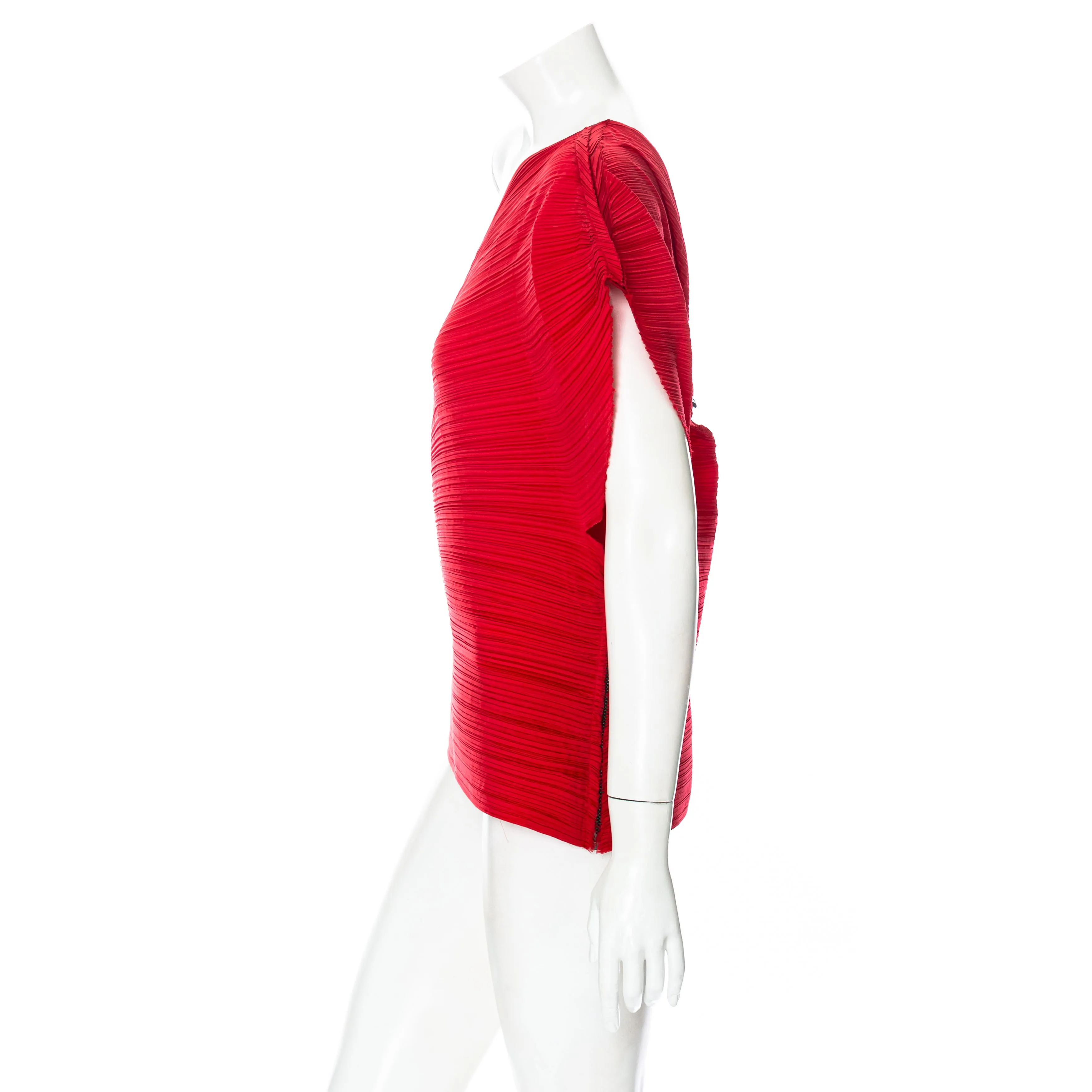 Red Accordion Pleated One Shoulder Top