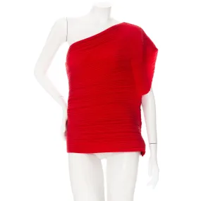 Red Accordion Pleated One Shoulder Top