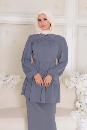 Sadie Soft Smock Top- Blue Gray