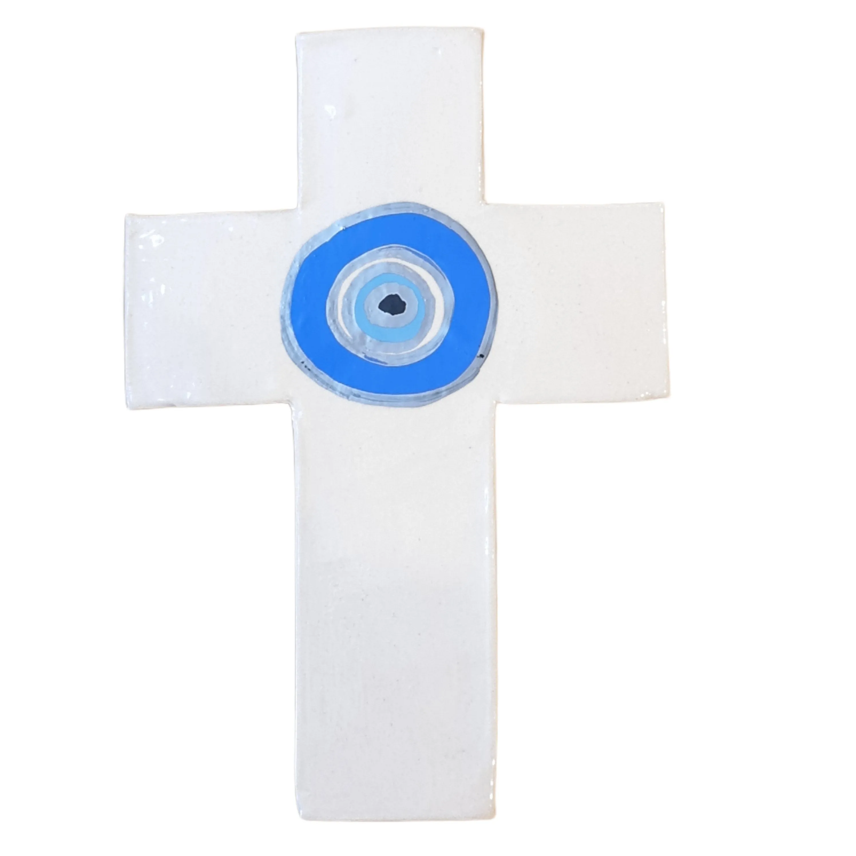 SALE Evil Eye Ceramic Wall Cross Silver Large