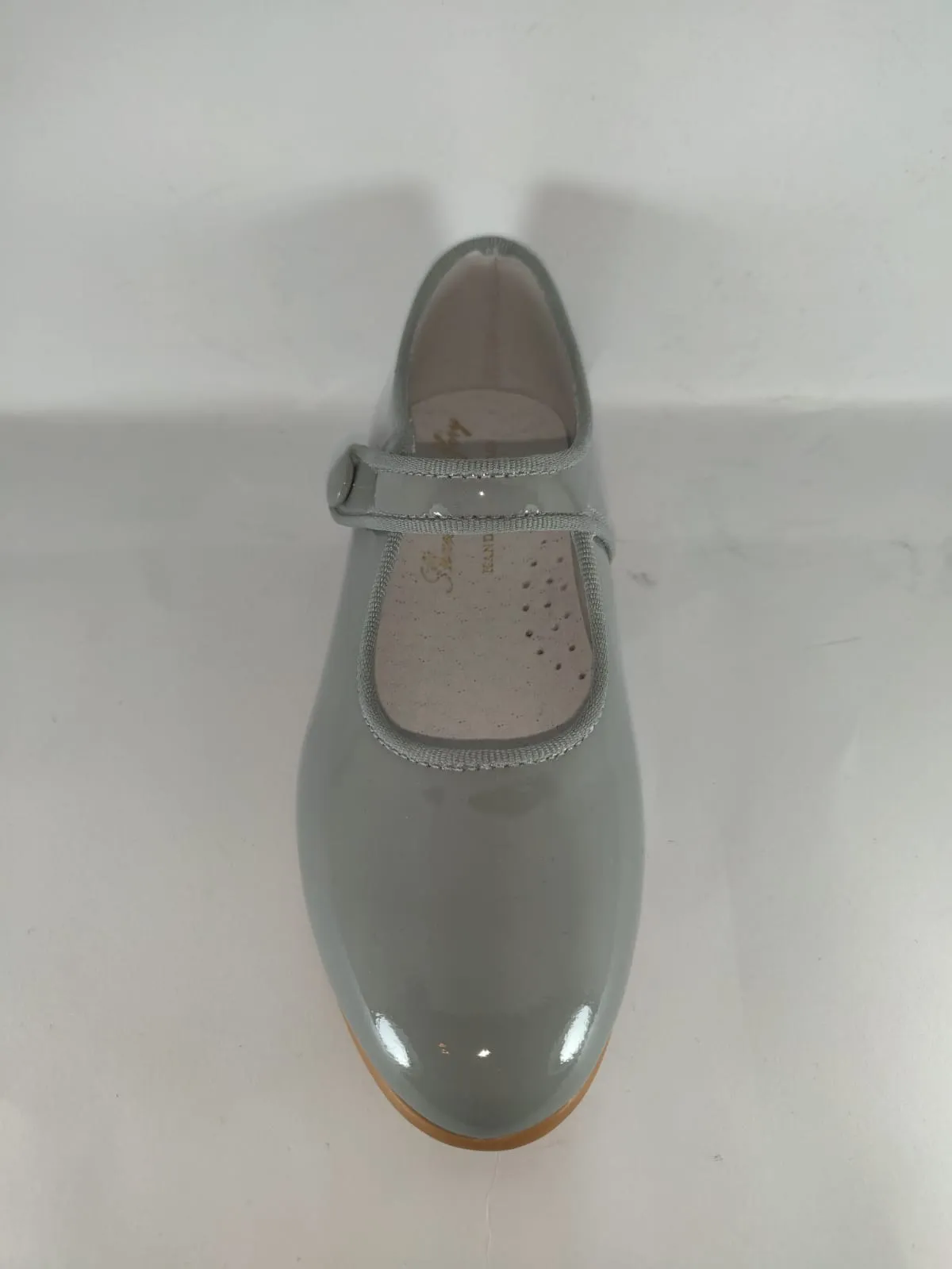 Shawn & Jeffery Girls Light Grey Patent Classic Button Mary Jane