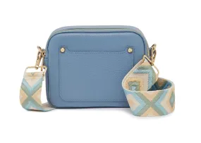 Sienna Crossbody Bag in Denim Blue with Light Blue Bohemian Strap