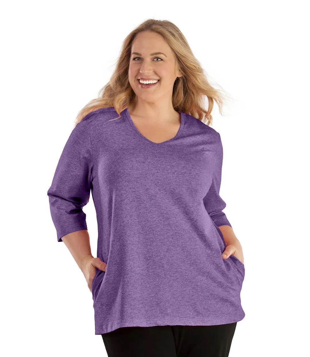 SoftWik V-Neck 3/4 Sleeve Top with Pockets