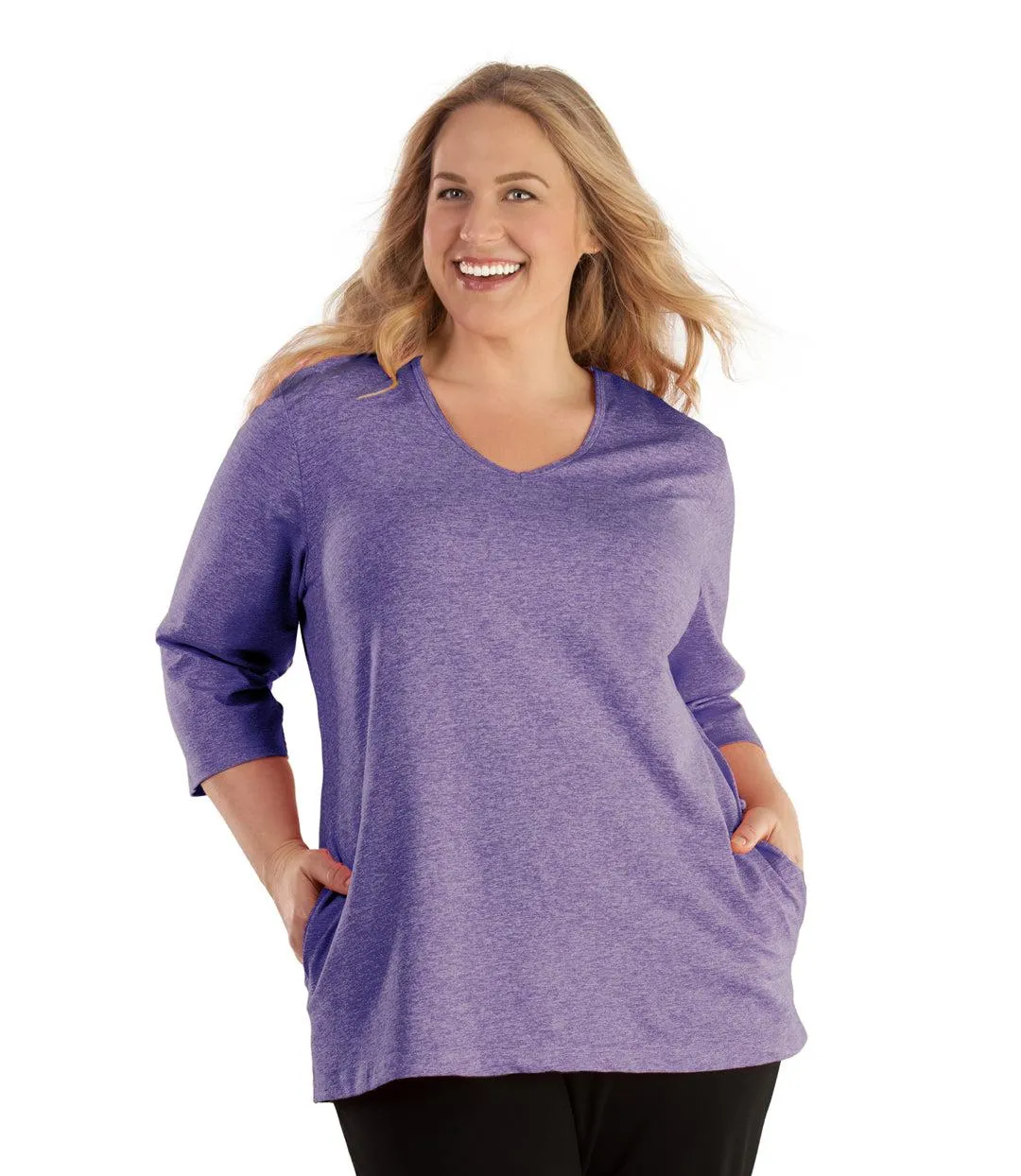 SoftWik V-Neck 3/4 Sleeve Top with Pockets