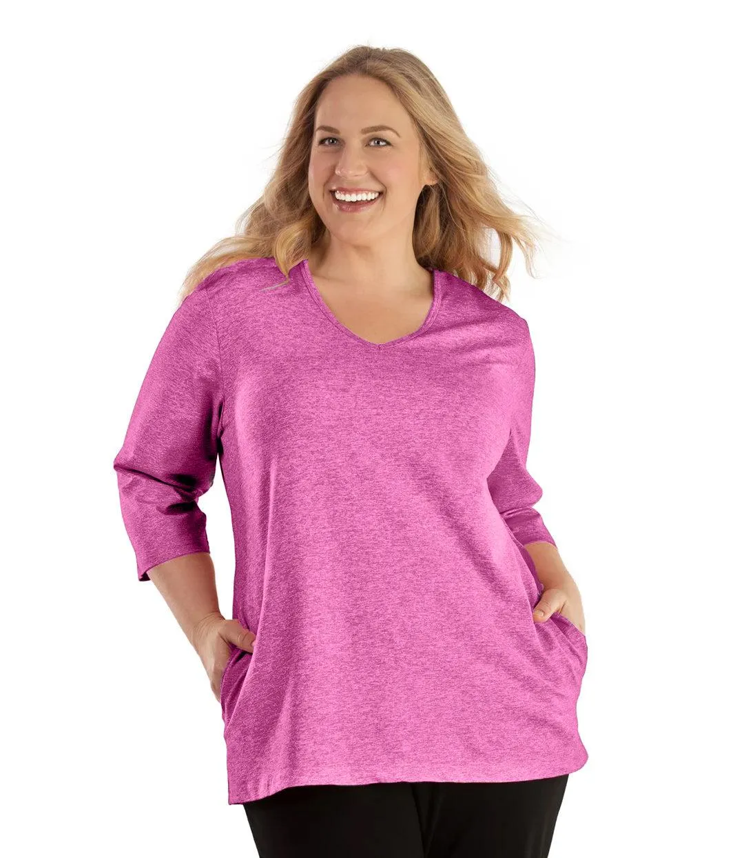 SoftWik V-Neck 3/4 Sleeve Top with Pockets