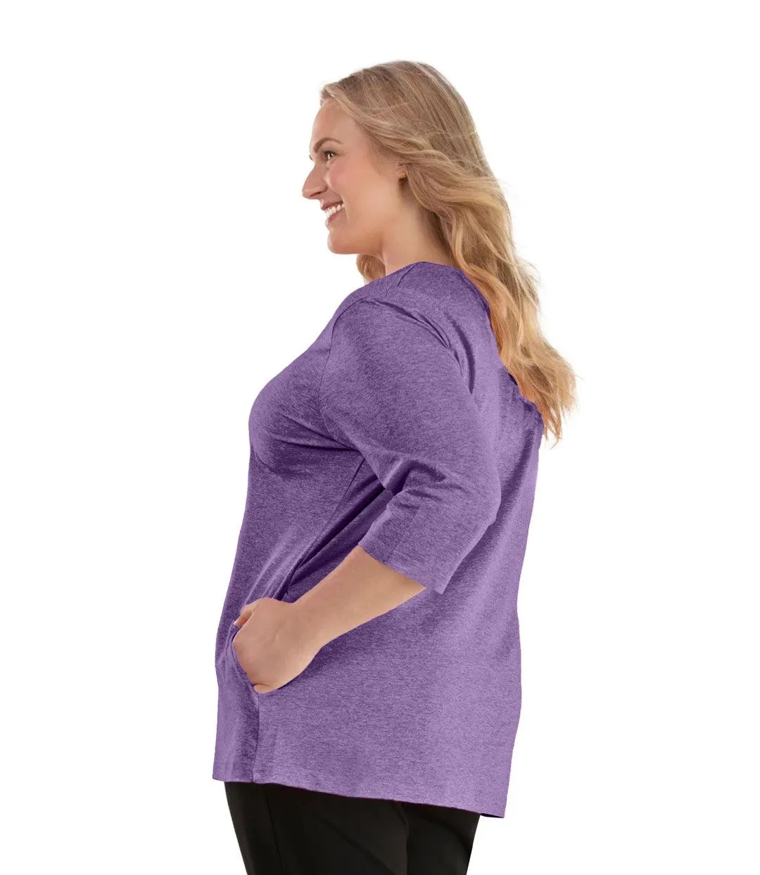 SoftWik V-Neck 3/4 Sleeve Top with Pockets