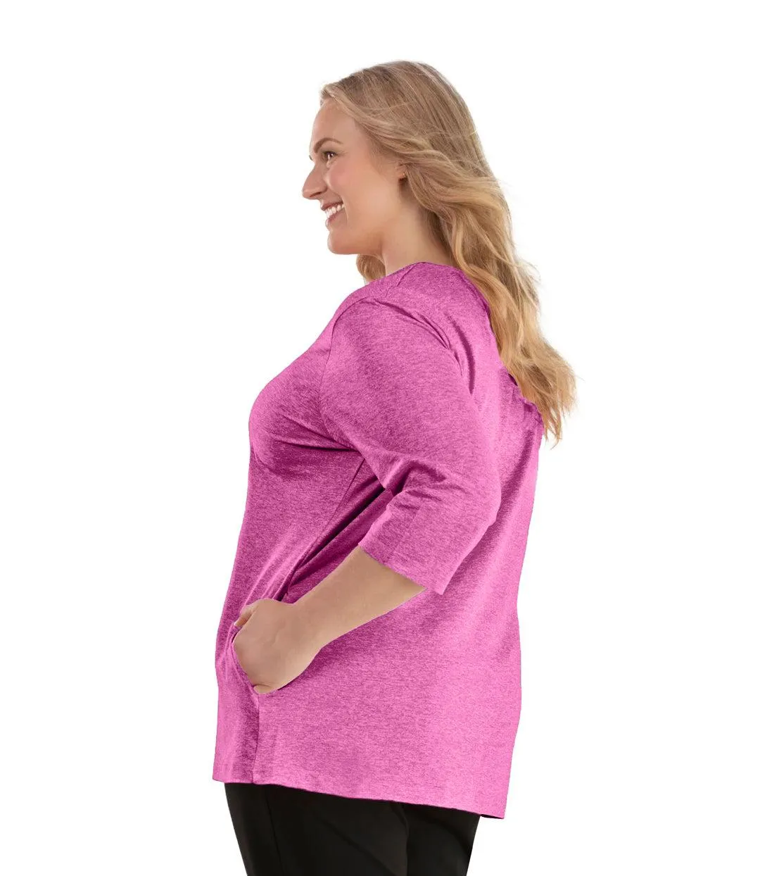 SoftWik V-Neck 3/4 Sleeve Top with Pockets