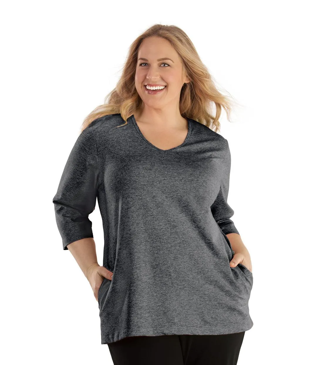 SoftWik V-Neck 3/4 Sleeve Top with Pockets