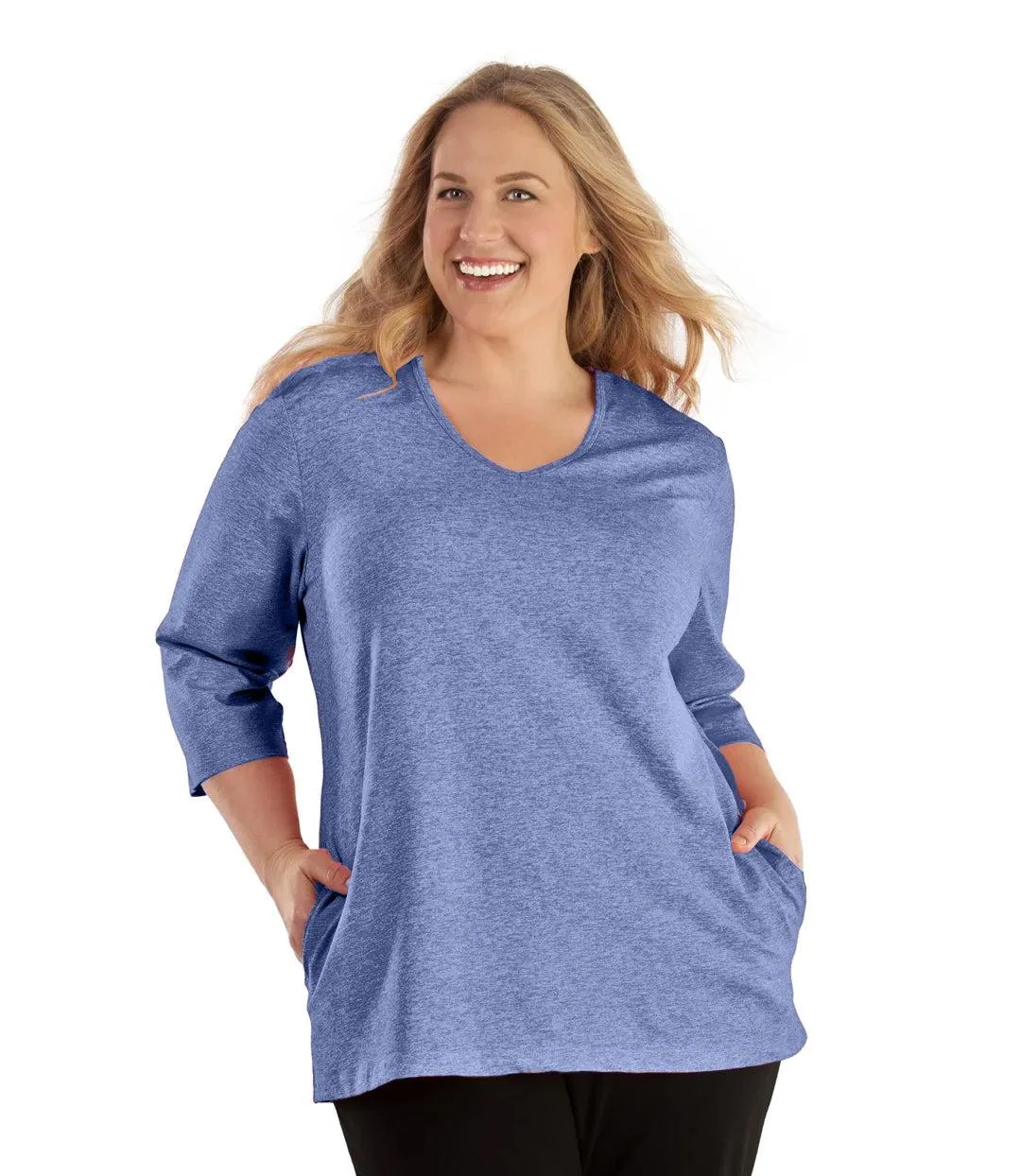 SoftWik V-Neck 3/4 Sleeve Top with Pockets