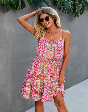 Spaghetti Strap Floral Ruffle Dress