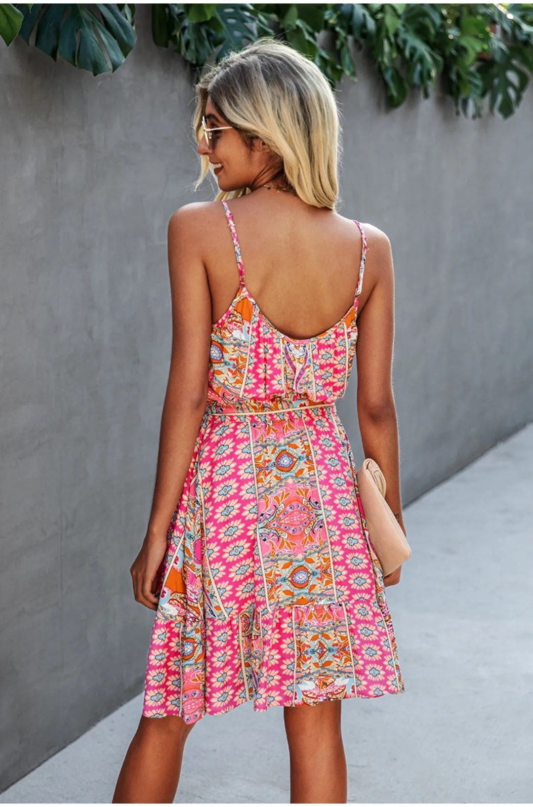 Spaghetti Strap Floral Ruffle Dress