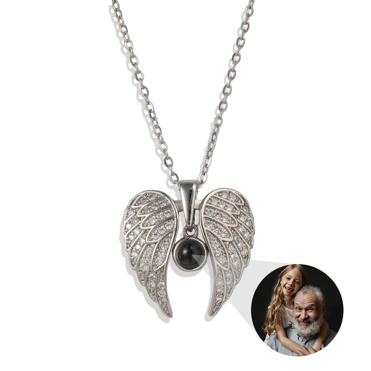 Sparkling Angel Wings Memorial Photo Necklace