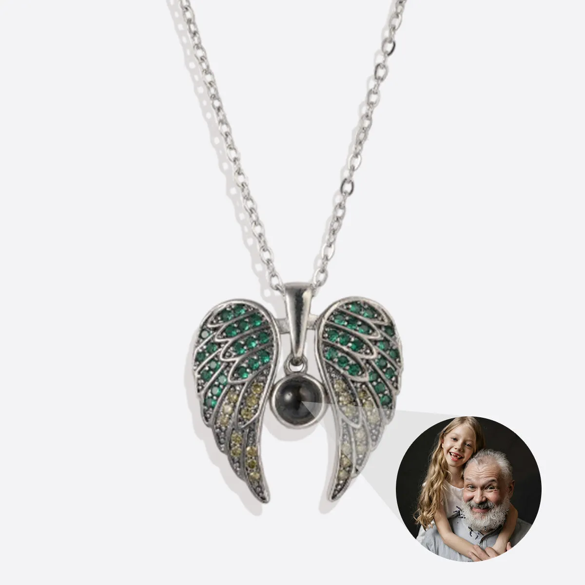 Sparkling Angel Wings Memorial Photo Necklace