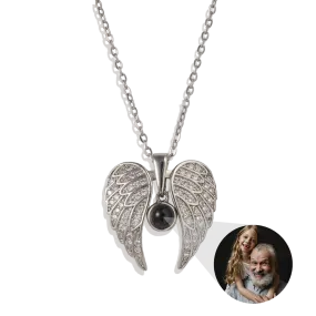 Sparkling Angel Wings Memorial Photo Necklace