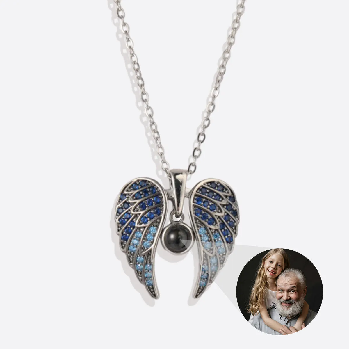 Sparkling Angel Wings Memorial Photo Necklace