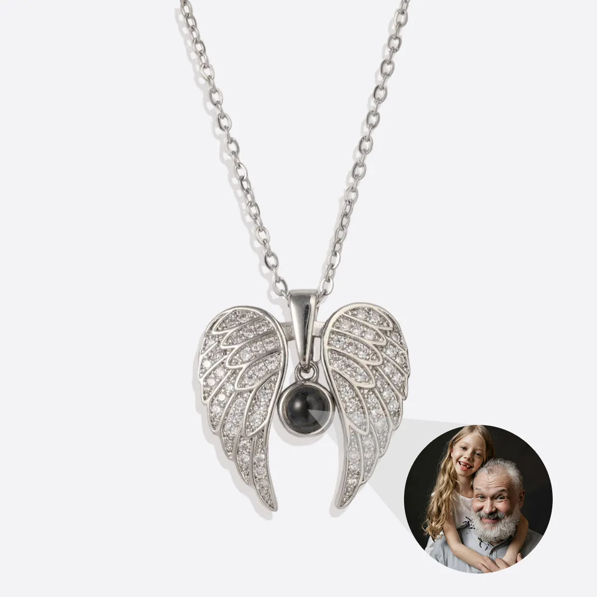 Sparkling Angel Wings Memorial Photo Necklace