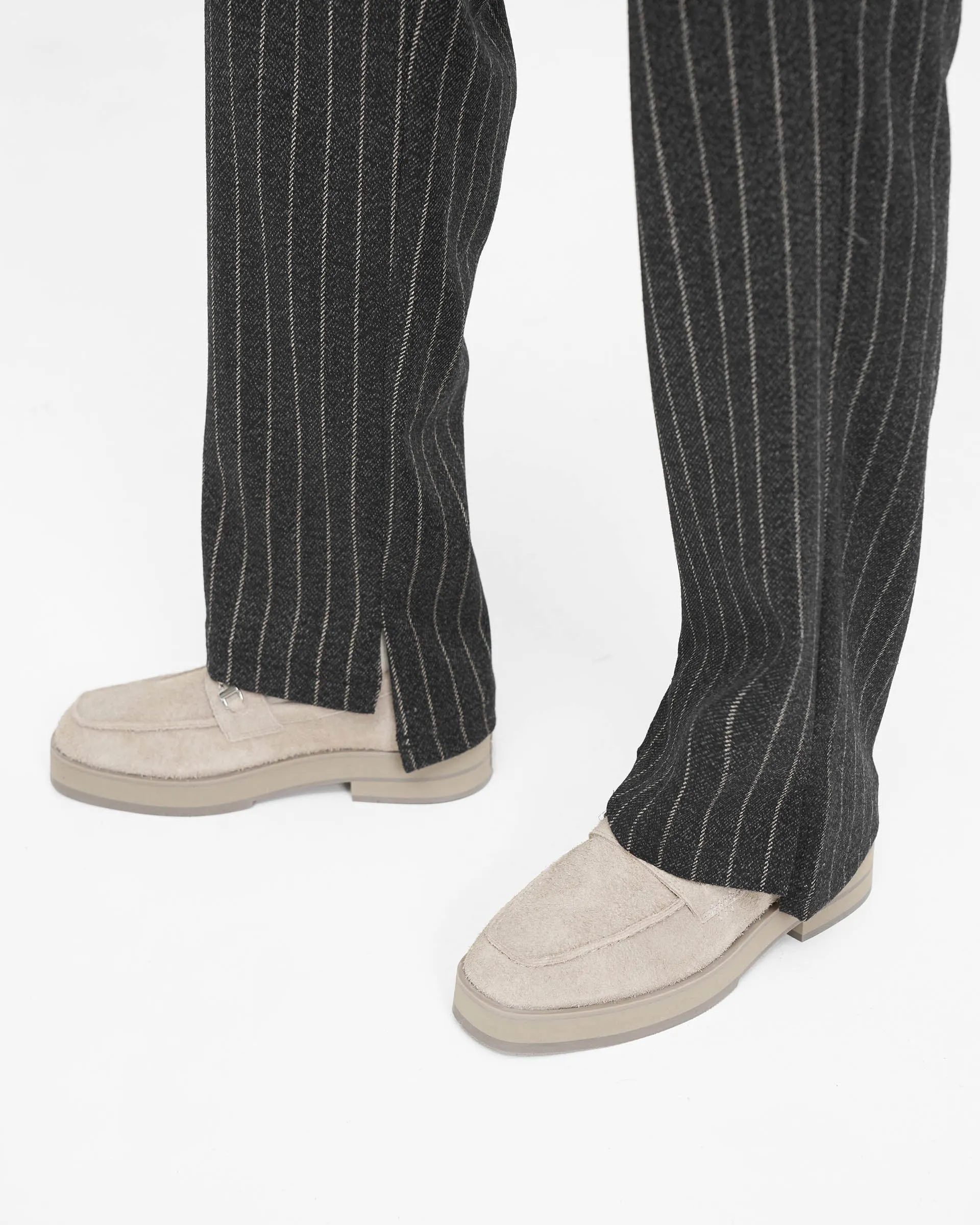 Stepped Hem Pant - Black Pinstripe