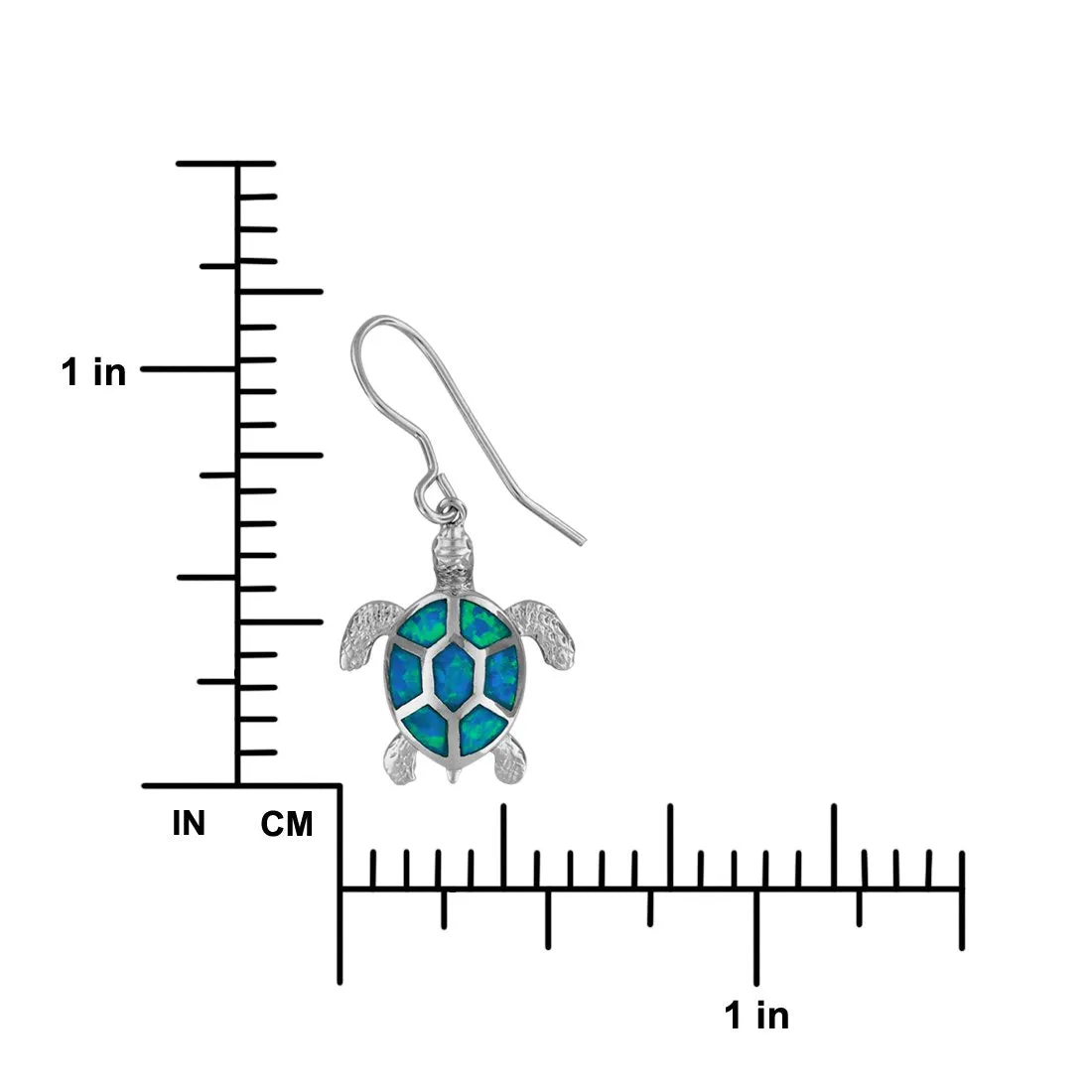 Sterling Silver Synthetic Blue Opal Turtle Dangle Earrings