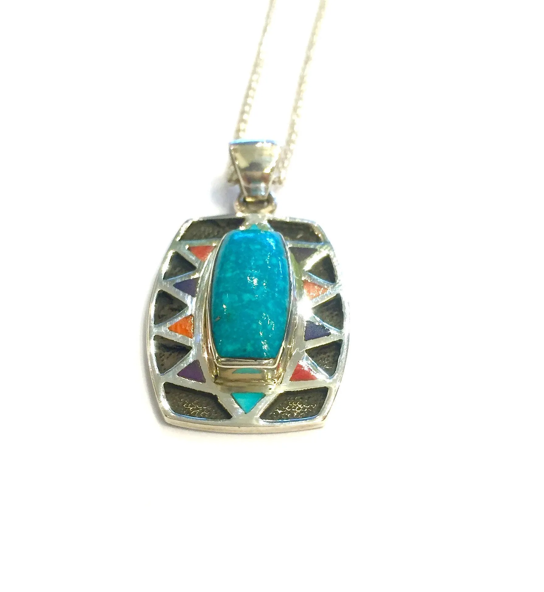 Sun of Many Colors Turquoise Inlay Pendant