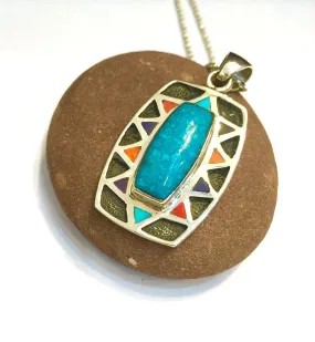 Sun of Many Colors Turquoise Inlay Pendant