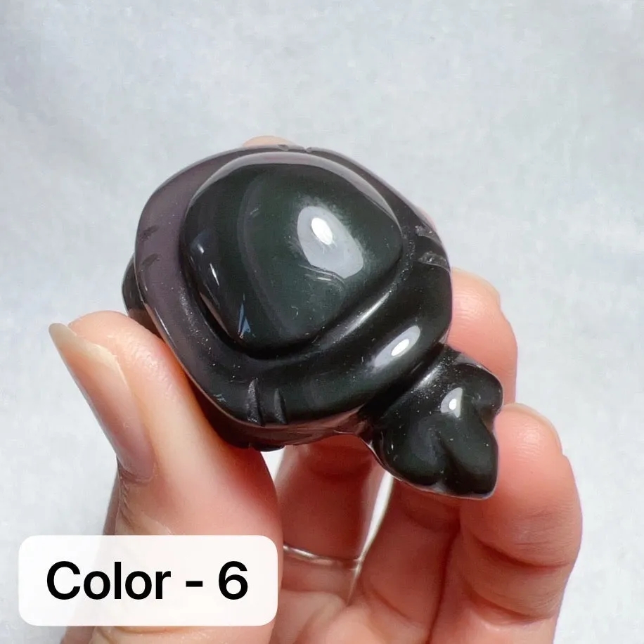 Super Cute Top-grade Rainbow Obsidian Hand-carved Cute Turtles Handmade Root Chakra Healing Stone Decors