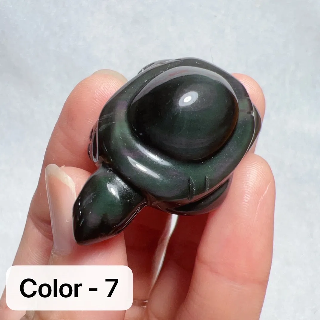 Super Cute Top-grade Rainbow Obsidian Hand-carved Cute Turtles Handmade Root Chakra Healing Stone Decors