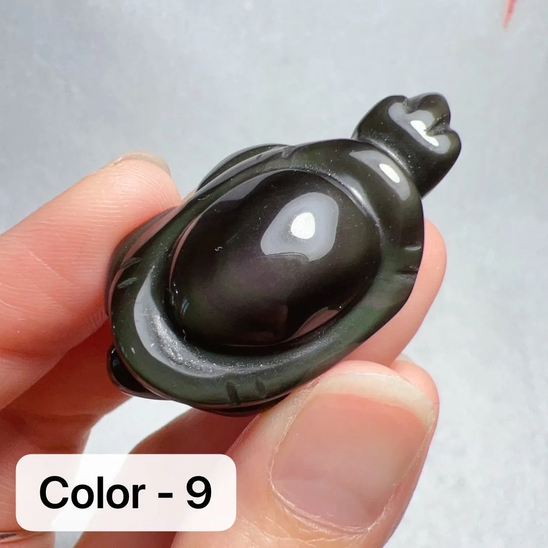 Super Cute Top-grade Rainbow Obsidian Hand-carved Cute Turtles Handmade Root Chakra Healing Stone Decors