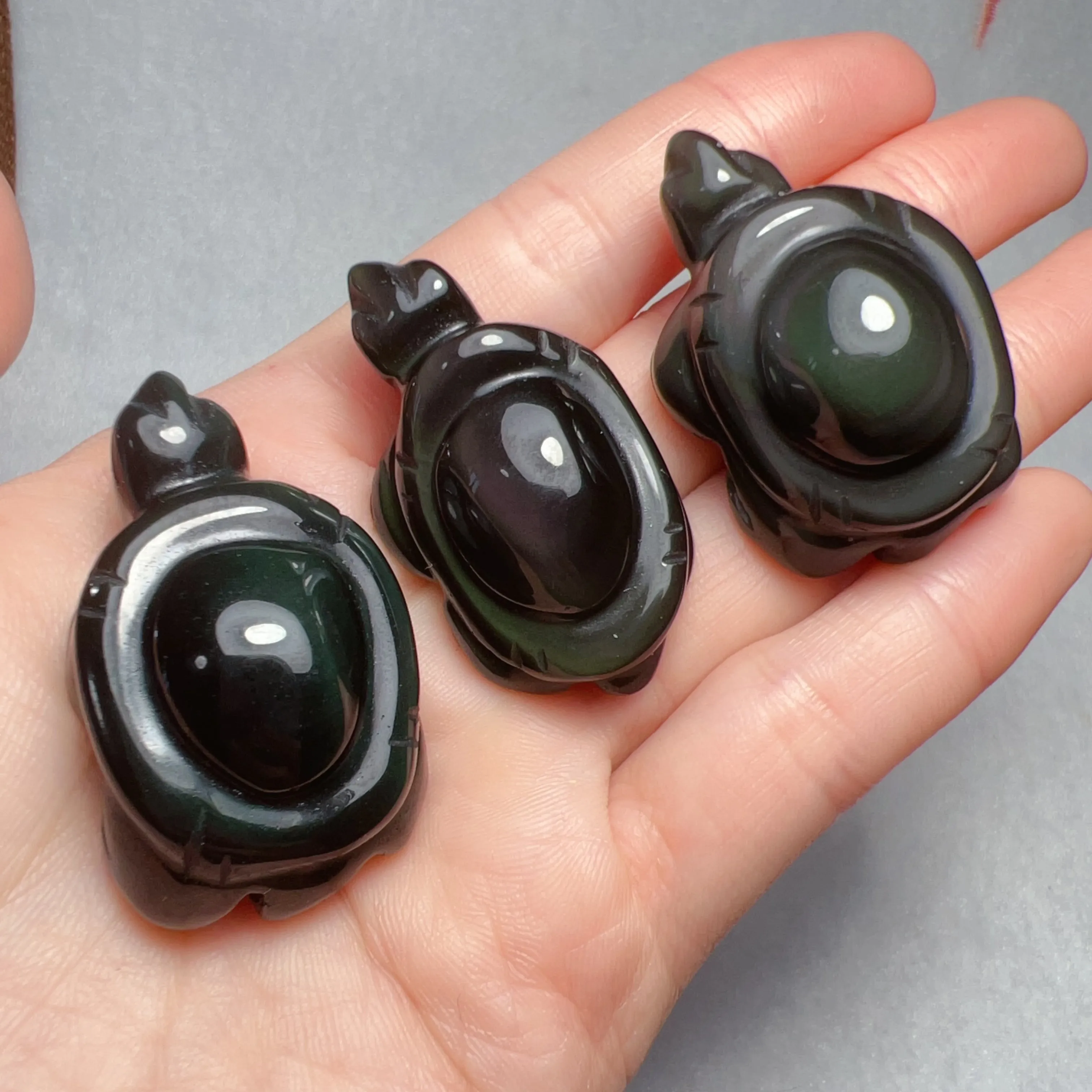 Super Cute Top-grade Rainbow Obsidian Hand-carved Cute Turtles Handmade Root Chakra Healing Stone Decors